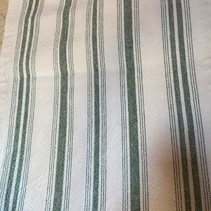 Williams Sonoma white green striped cotton table  runner